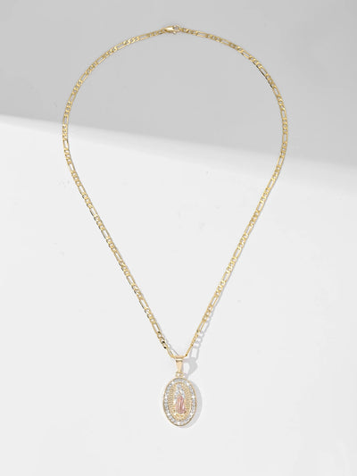 Collier Croix Vierge Marie Éclat Doré