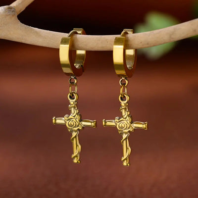 Boucles d'Oreilles Croix Florales