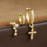 Set Boucles d'Oreilles Croix Avec Cristaux