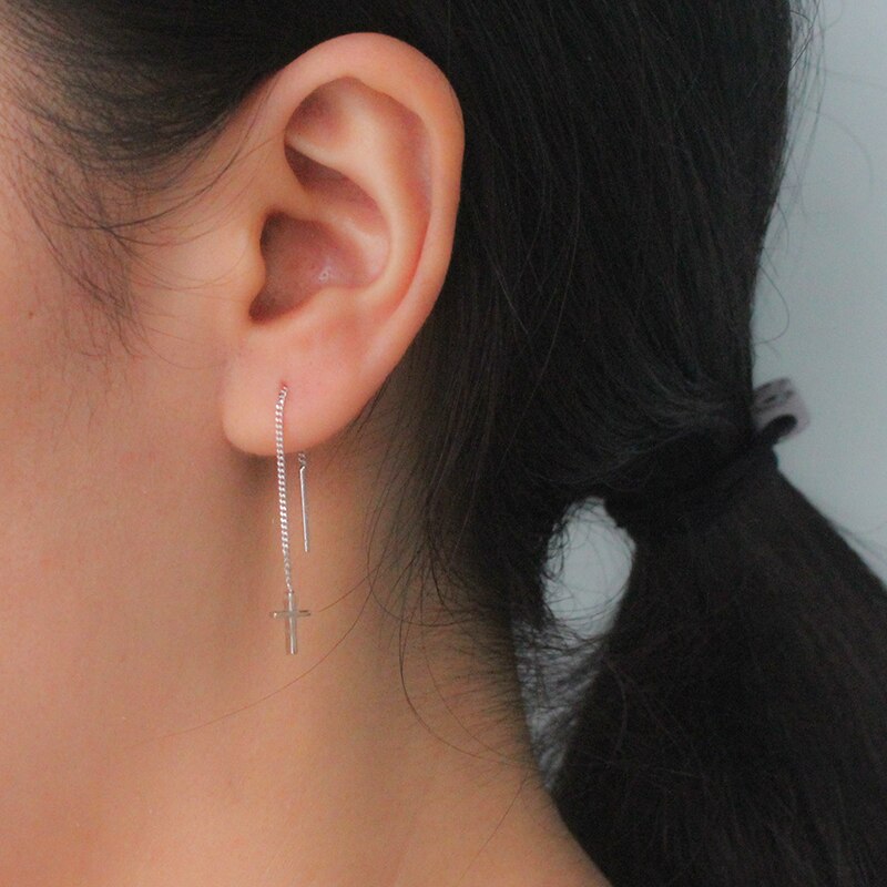 Long chain cross earring