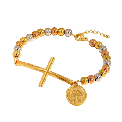 Bracelet Croix & Vierge Dorée