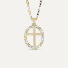Collier Croix Ovale Doré Éclat Cristal