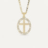 Collier Croix Ovale Doré Éclat Cristal