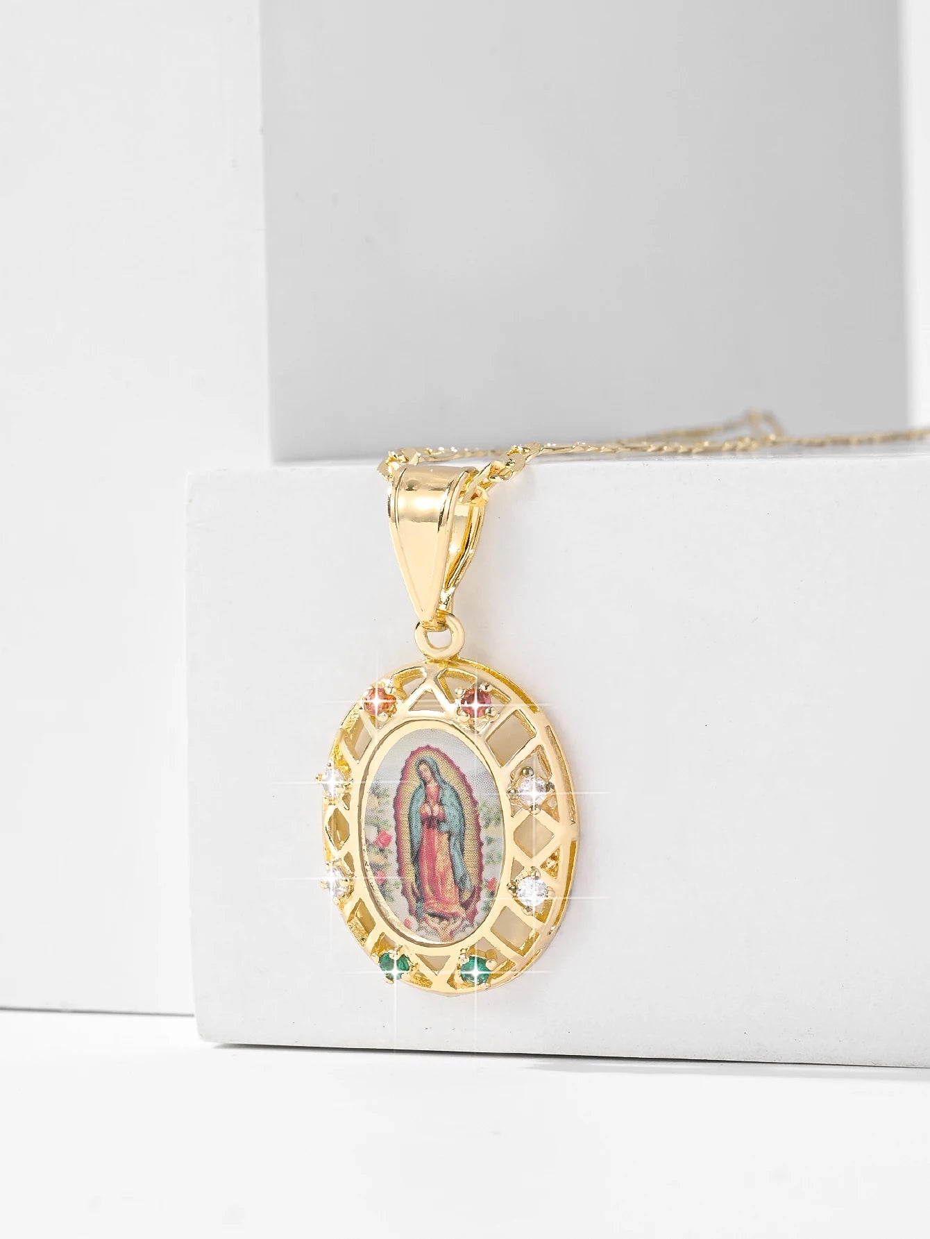Collier Croix Vierge Marie Doré Image Sacrée