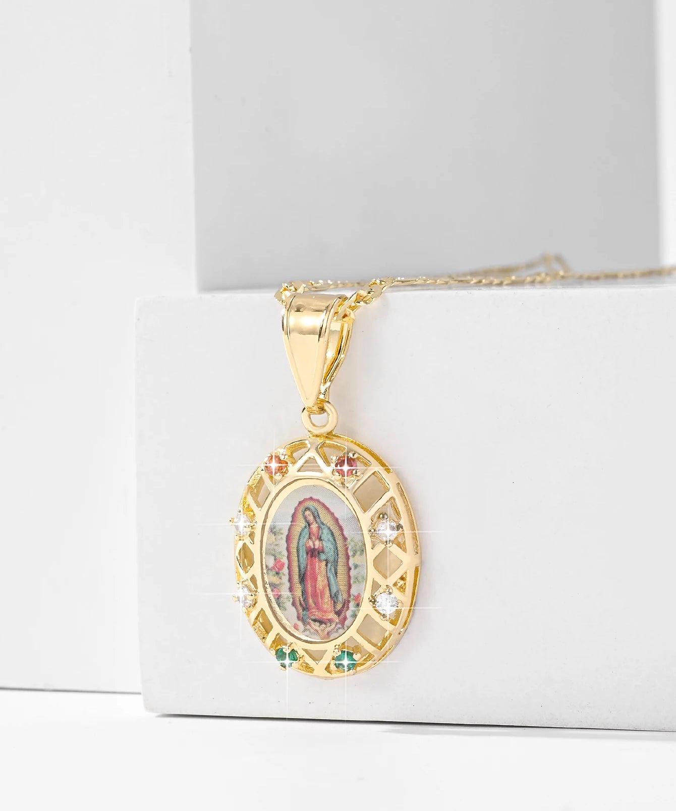 Collier Croix Vierge Marie Doré Image Sacrée