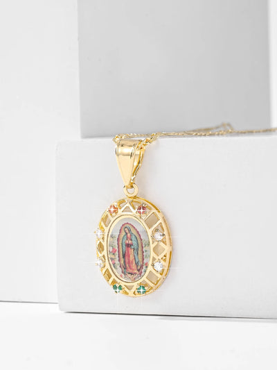 Collier Croix Vierge Marie Doré Image Sacrée