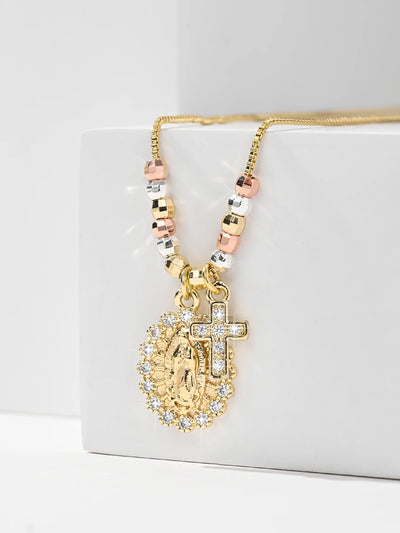 Collier Croix Vierge Doré Bicolore