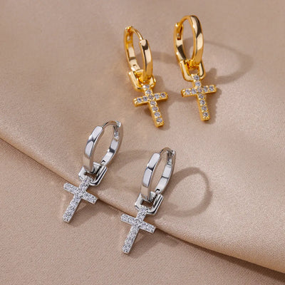 Boucles d'Oreilles Croix Brillance