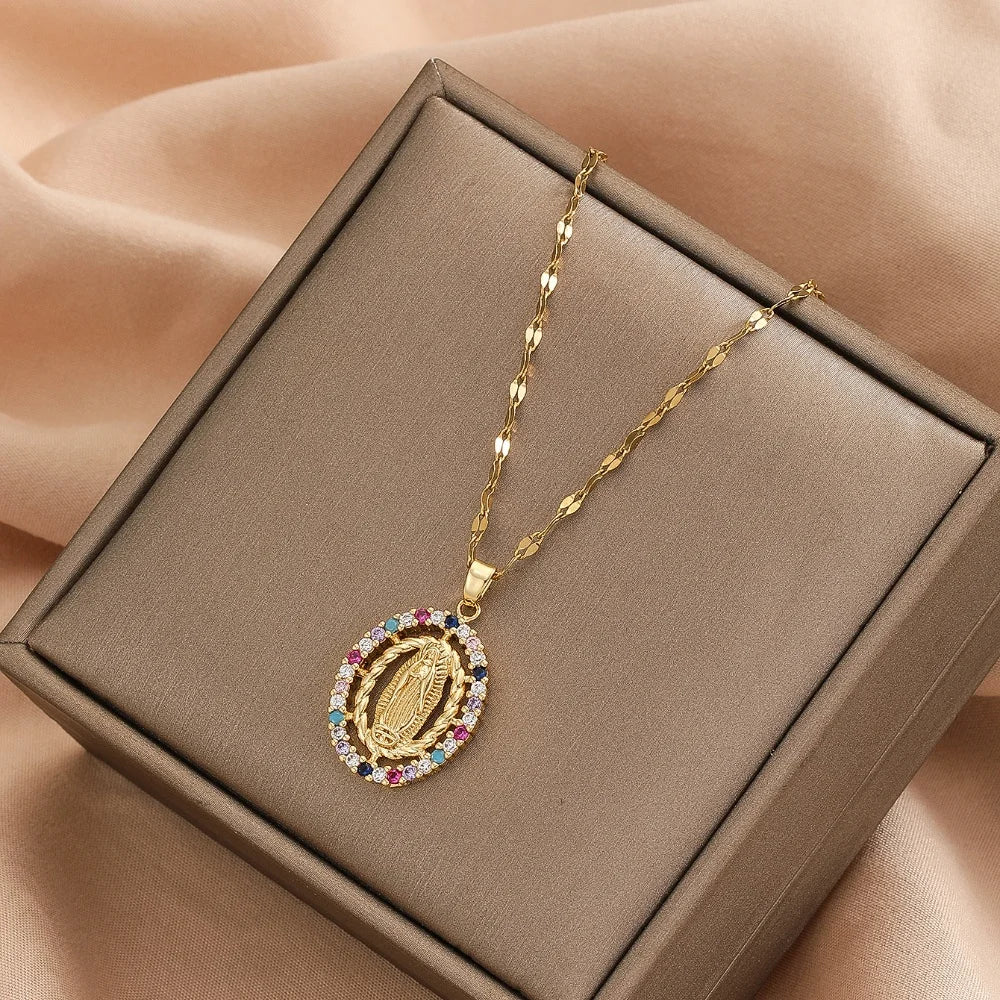 Collier Croix Vierge Marie Doré Classique