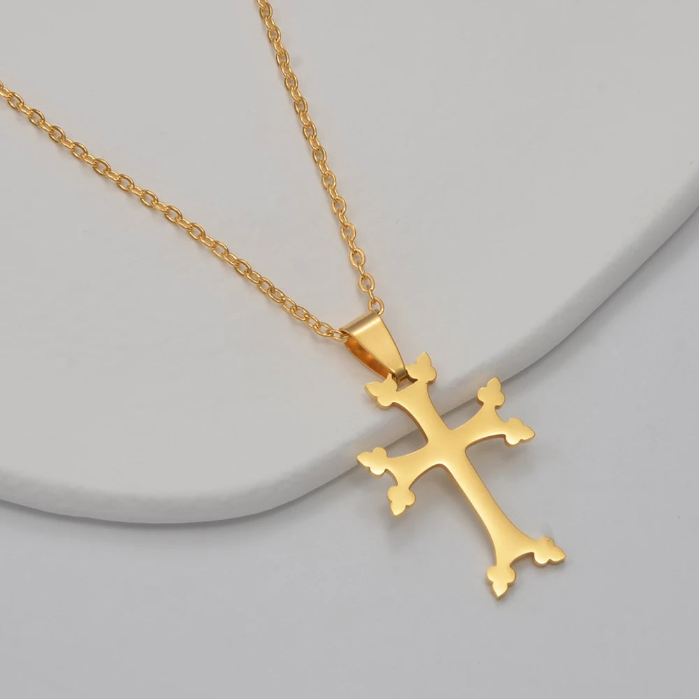 Collier Croix Apostolique en Acier Doré ou Argenté