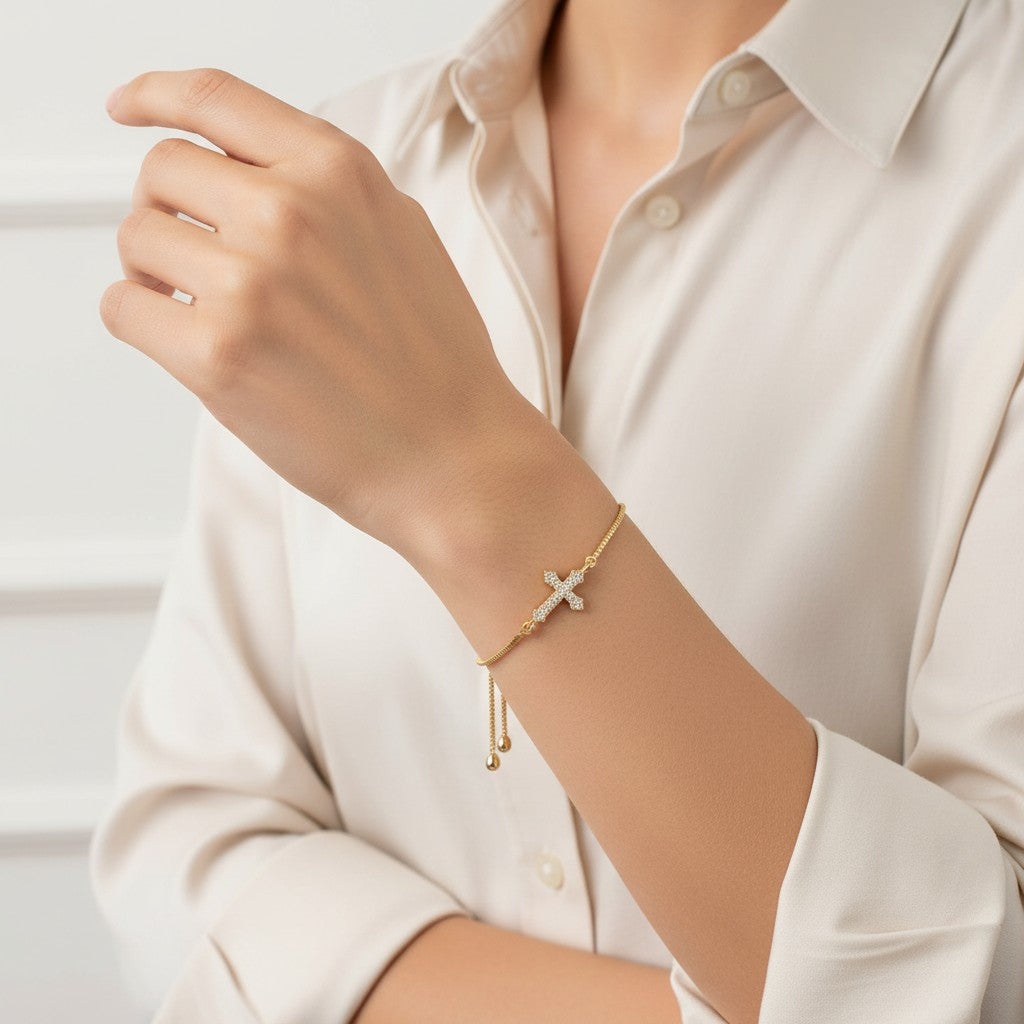 Bracelet Croix Pavée Doré