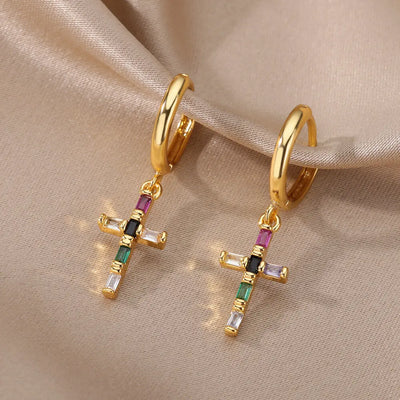 Boucles d'Oreilles Croix Arc-en-Ciel