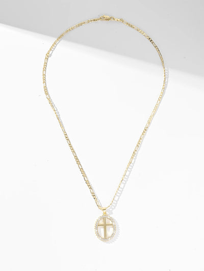 Collier Croix Ovale Doré Éclat Cristal