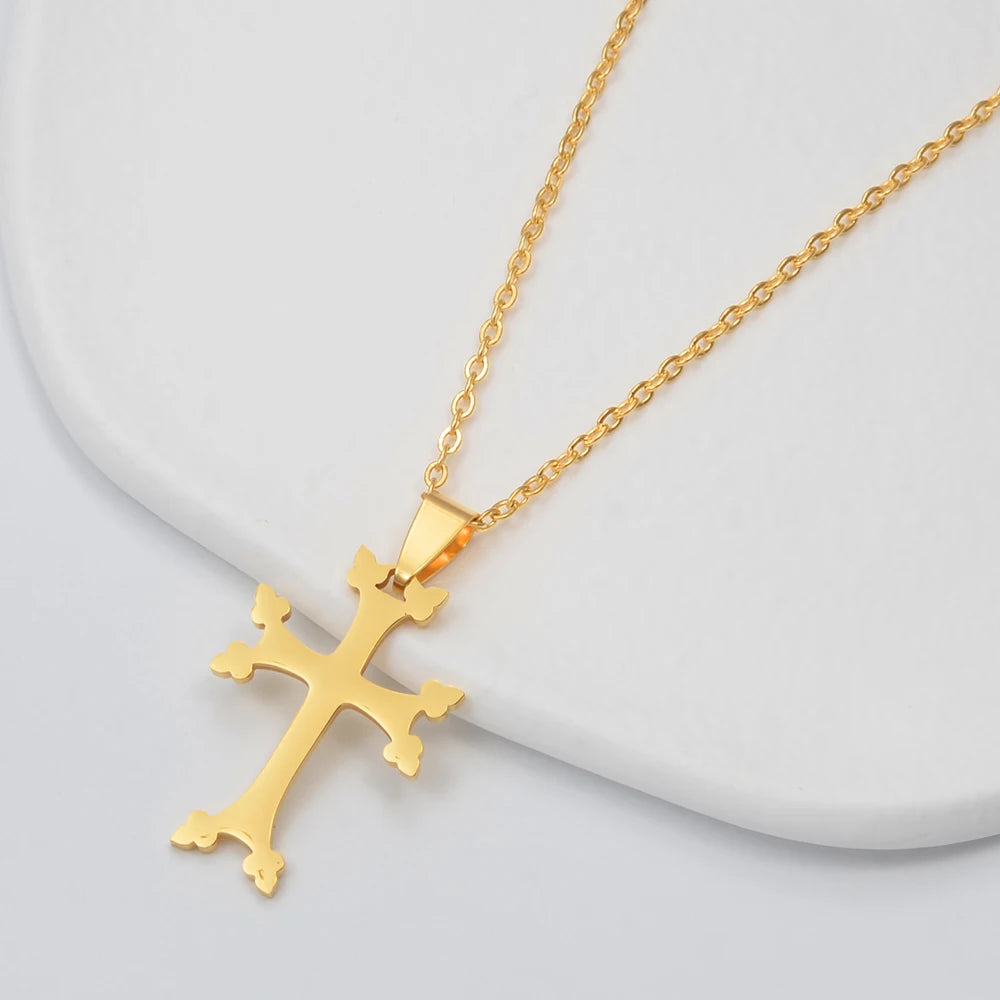 Collier Croix Apostolique en Acier Doré ou Argenté
