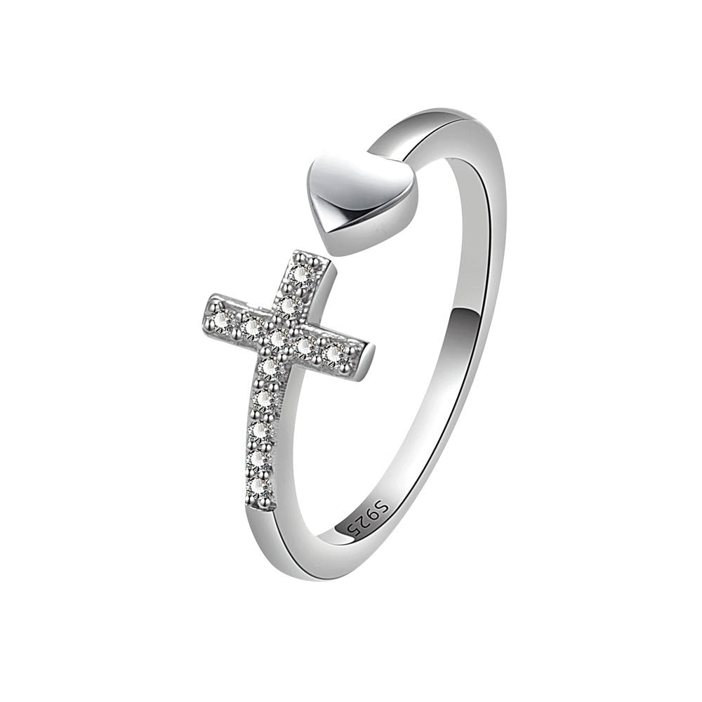 Silver Cross and Heart Ring