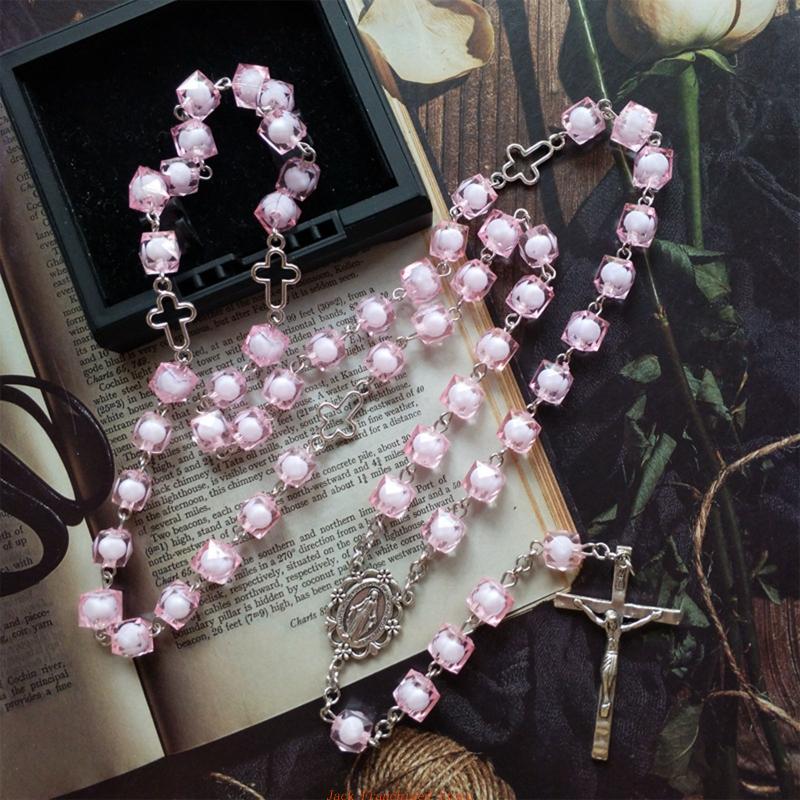 Chapelet femme acier et chaine fine perles noires croix médaille vierge Chapelet femme acier et chaine fine perles noires croix médaille vierge