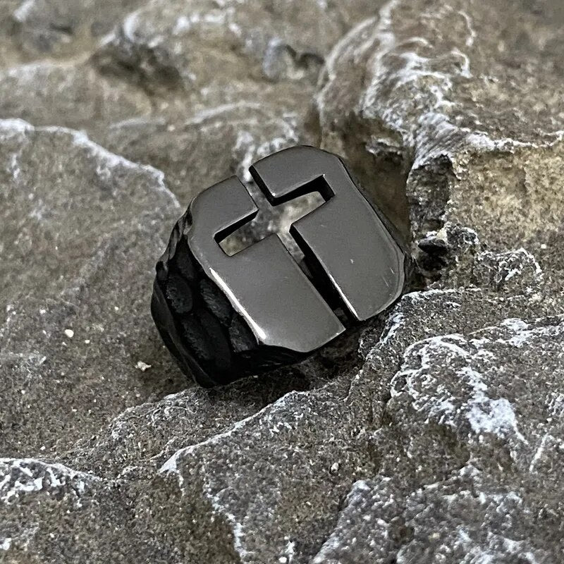 Black cross ring for men