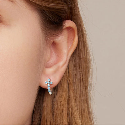 Turquoise Silver Cross Earrings