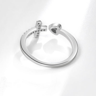 Silver Cross and Heart Ring