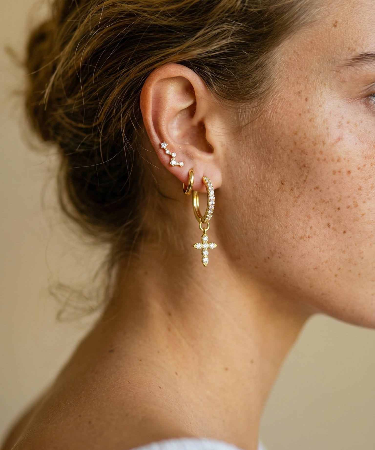 Set Boucles d'Oreilles Croix Avec Cristaux