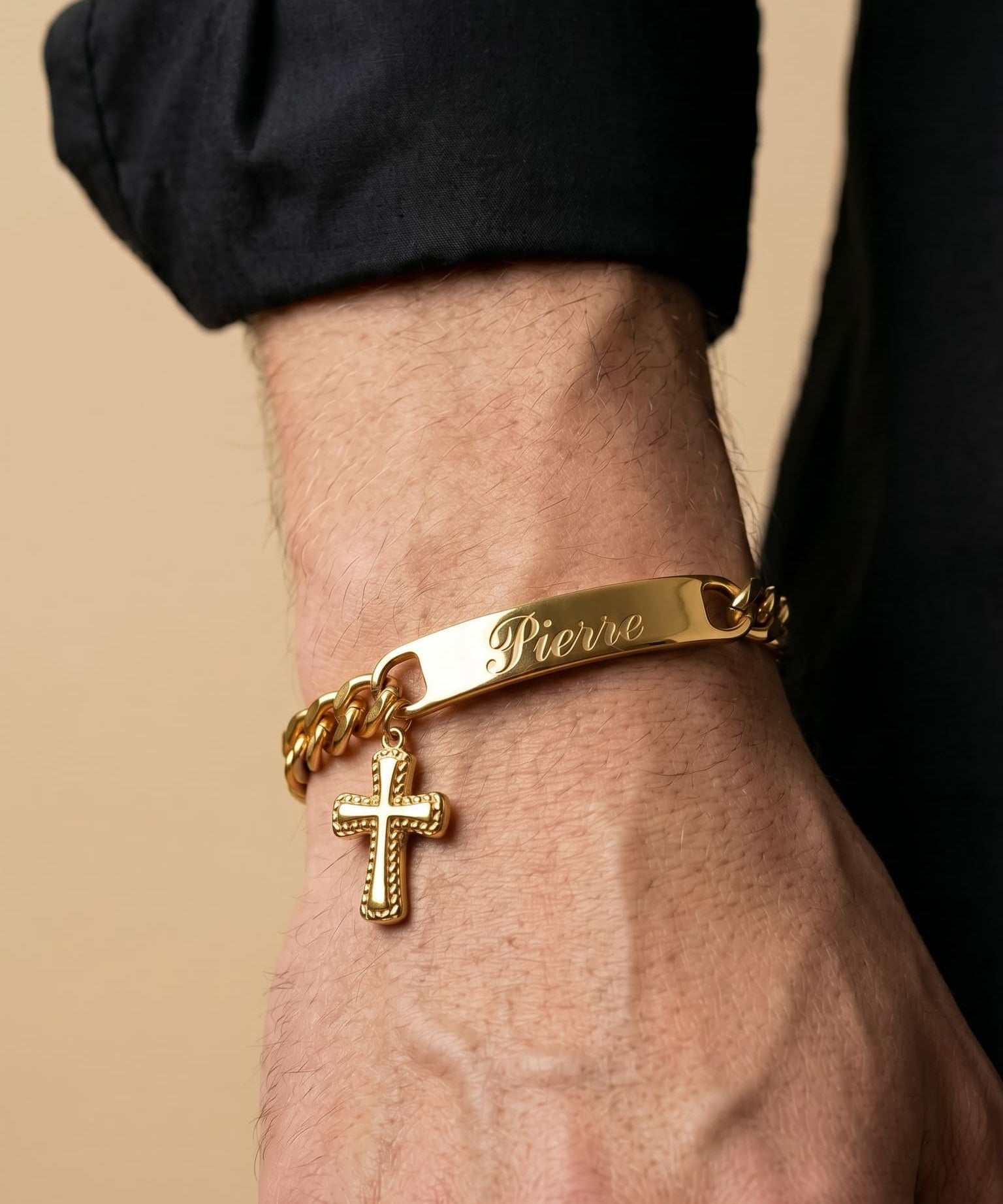 Bracelet Plaque Gravée Croix Personnalisé