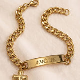 Bracelet Plaque Gravée Croix Personnalisé
