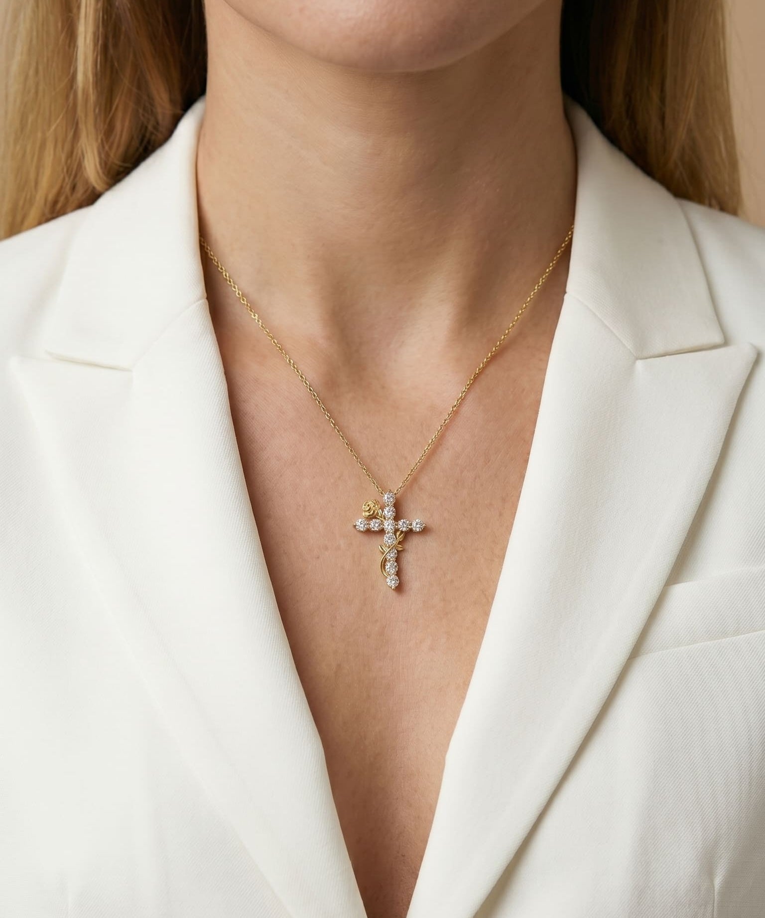 Collier Croix Rose Zircon