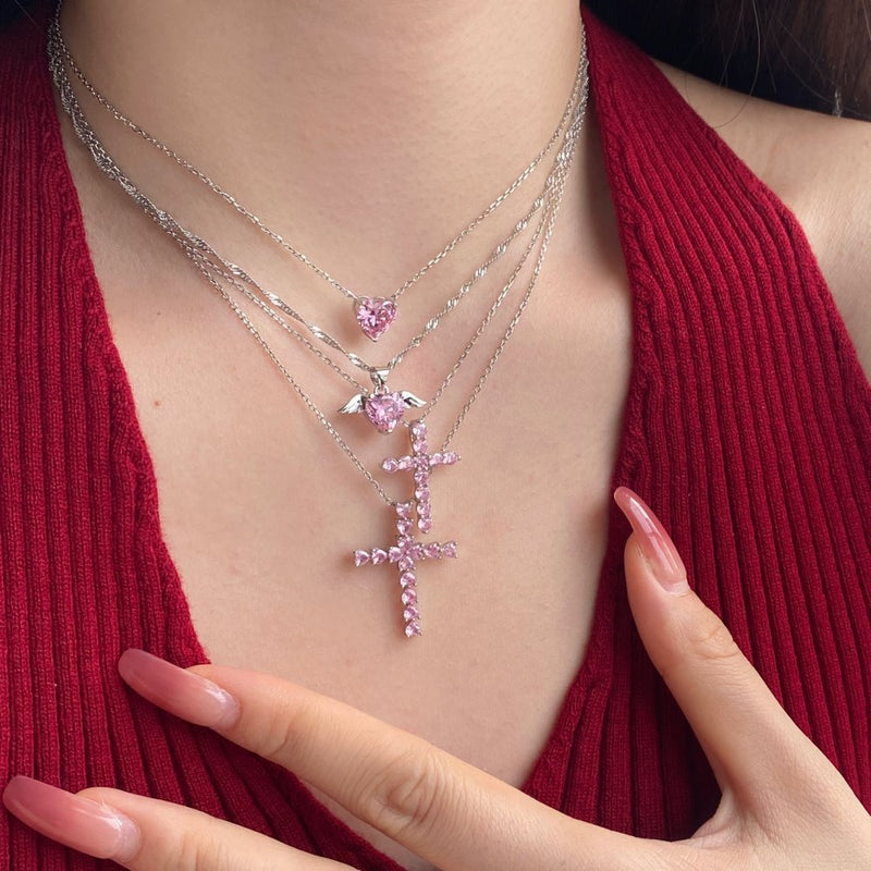 Pink Eclat Cross Necklace