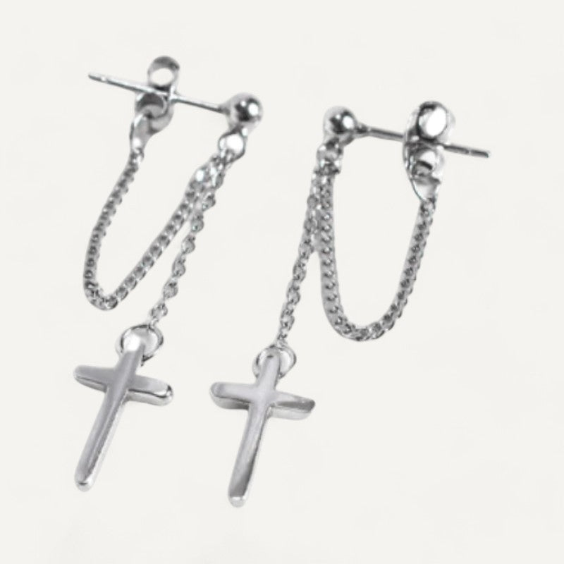 Boucles d'Oreilles Croix Chaine