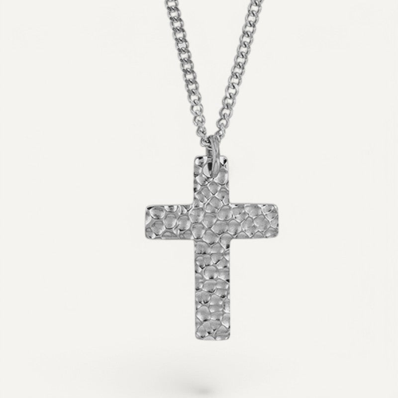 Collier Croix Homme Acier Poli