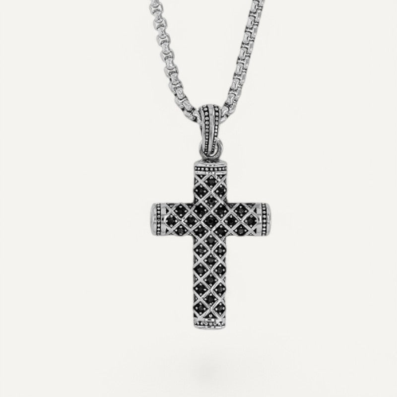 Collier Croix Homme Acier Noir