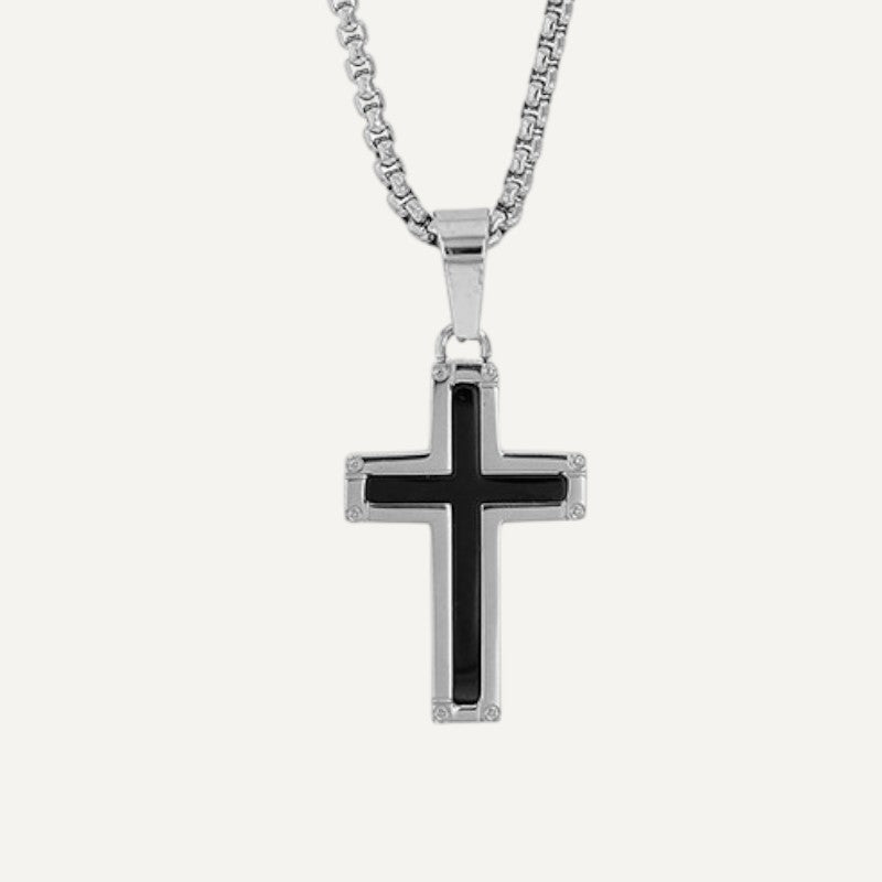 Collier Croix Homme Noir Élégance