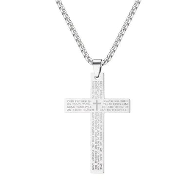 Men's Classic Cross Pendant Necklace Engraved with Bible Prayer