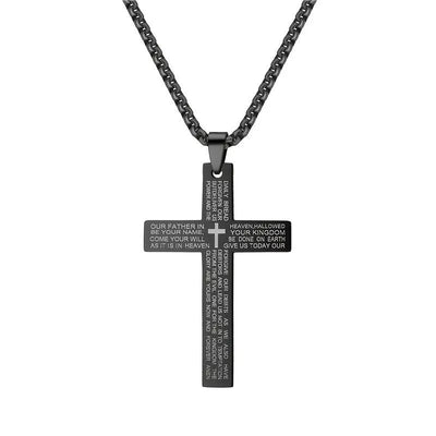 Men's Classic Cross Pendant Necklace Engraved with Bible Prayer