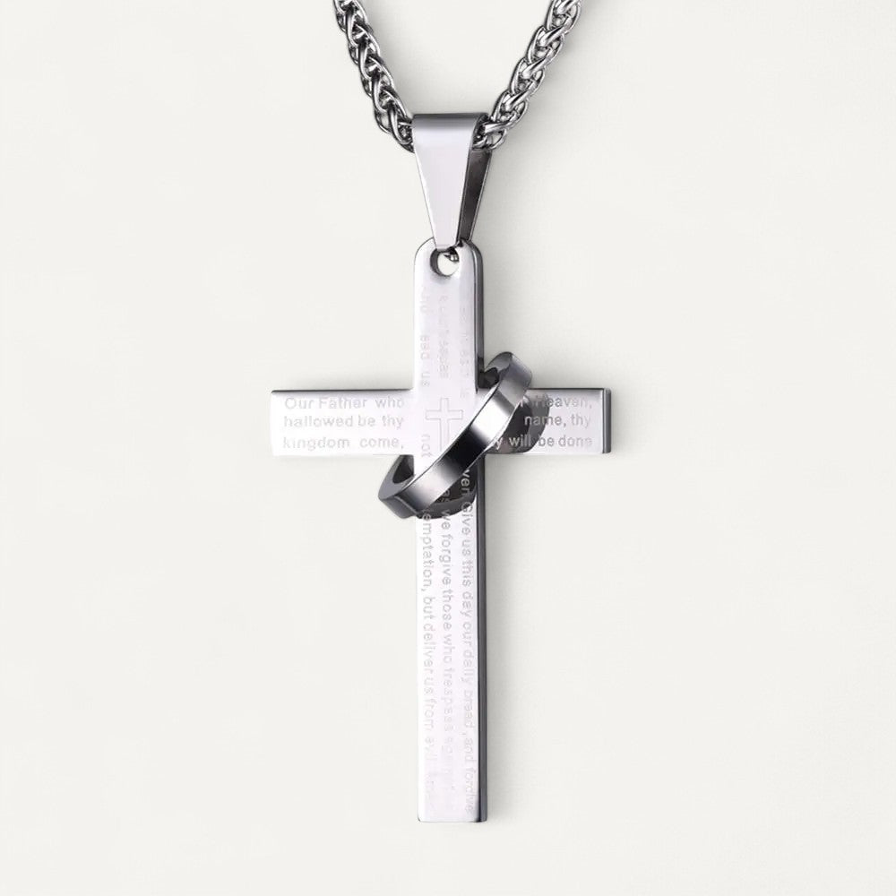 Collier Croix Gravée avec Anneau