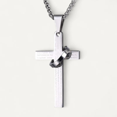 Collier Croix Gravée avec Anneau