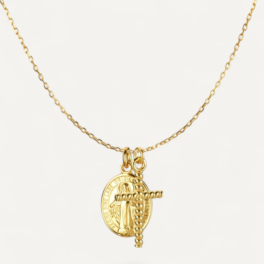 Collier Croix et Médaille Vierge Doré