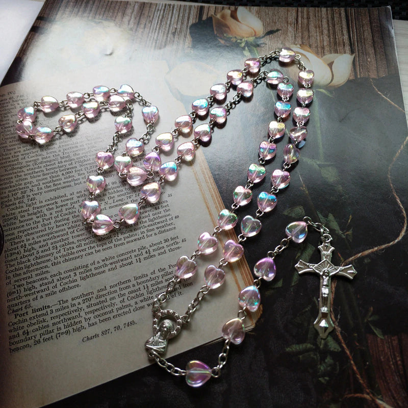 Pink Pearl Heart Rosary