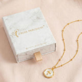 Collier Croix Médaille Ronde Émail Blanc