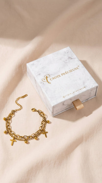 Bracelet Croix Chaînes Dorées