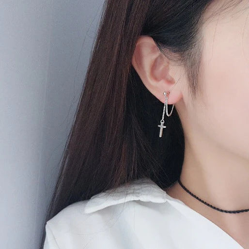 Cross earrings chain