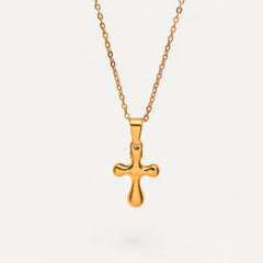 Collier Croix Doré aux Courbes Arrondies