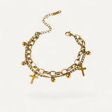 Bracelet Croix Doré Multi-Rangs