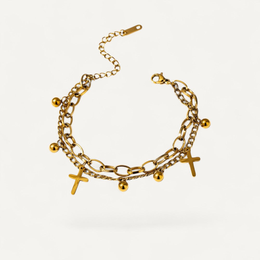 Bracelet Croix Chaînes Dorées