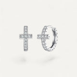 Boucles d’Oreilles Croix Créoles Argentées Serties