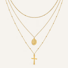Collier Multirang Croix et Vierge Miraculeuse