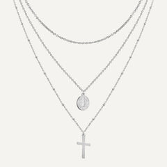 Collier Multirang Croix et Vierge Miraculeuse