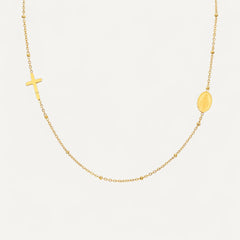 Collier Croix et Médaille Vierge Marie Doré