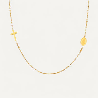 Collier Croix et Médaille Vierge Marie Doré
