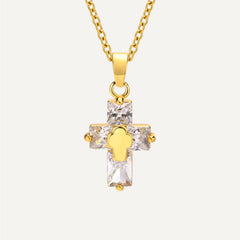 Collier Croix Lumière Pierre Blanche